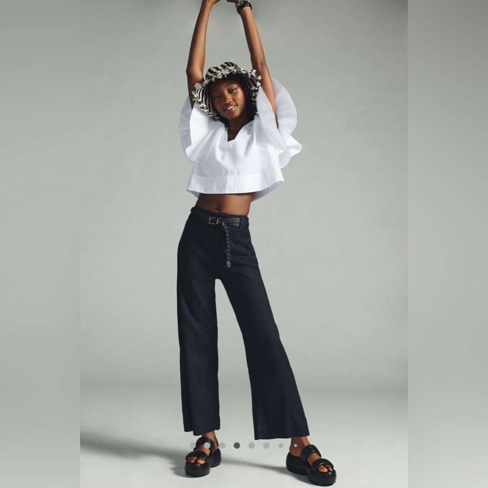 Maeve Linen Wide Leg Pants - Blue